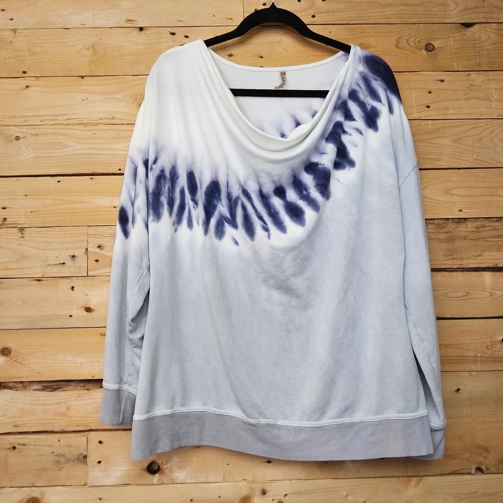 XCVI Tie Dye Cowl Neck Sweatshirt Gray Indigo Blue XL